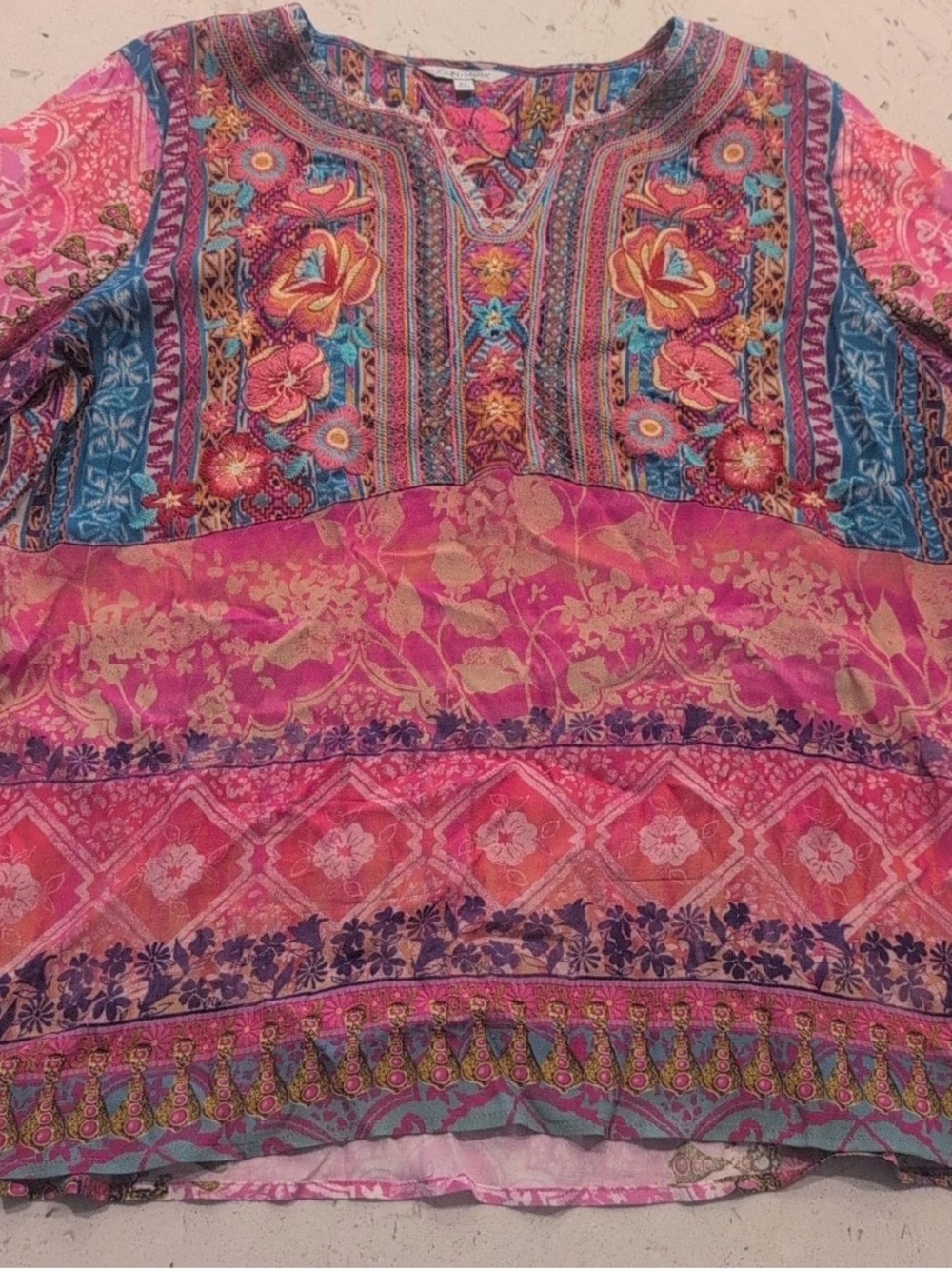 John Mark Embroidered Floral Blouse 3/4 Sleeve Pink Floral Size XL